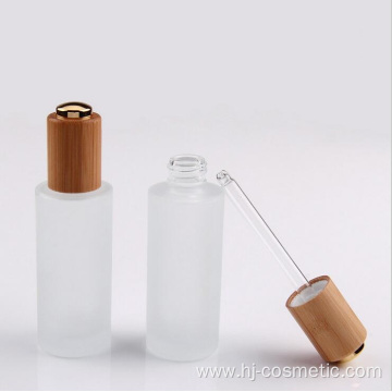 30g dropper bottle wholesale cosmetic containers face cream frosted clear glass Jar with bamboo lid